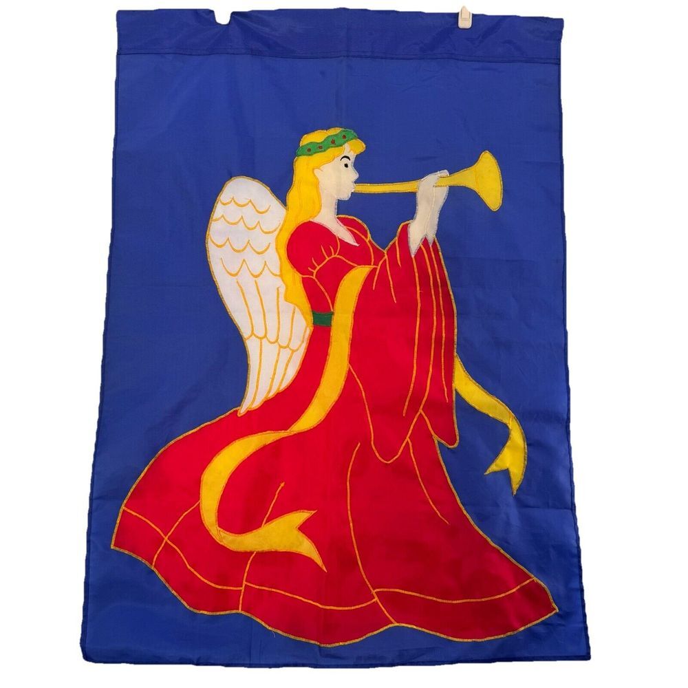 Vintage Christmas Angel With Horn Embroidered‎ Flag Banner Porch 39.5"x 29"